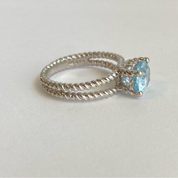 Blue Topaz Sterling Silver Cocktail Ring Twisted Rope Solitaire Band 925 Size 9 - Picture 4 of 11